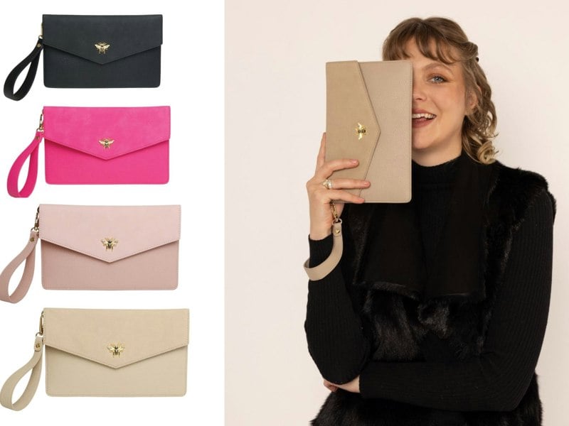 Alice Wheeler Bee Envelope Clutch With Detachable Wrist Strap