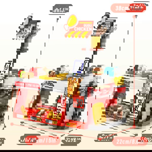 deAO Toys Mini Kitchen Playset Fried Chicken Shop Toy with Color-Changing Food, Burgers, Fries,Cash Register