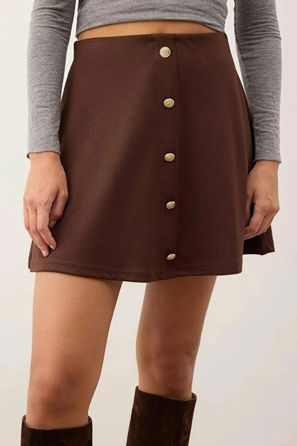 WOVCOR A-line Knit Mini Skirt with Buttons