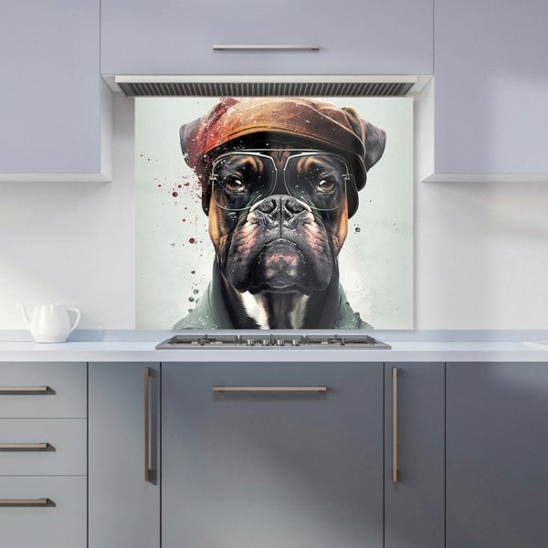 Warren Reed - Designer Boxer Dog With Hat Splashart Kitchen Splashback