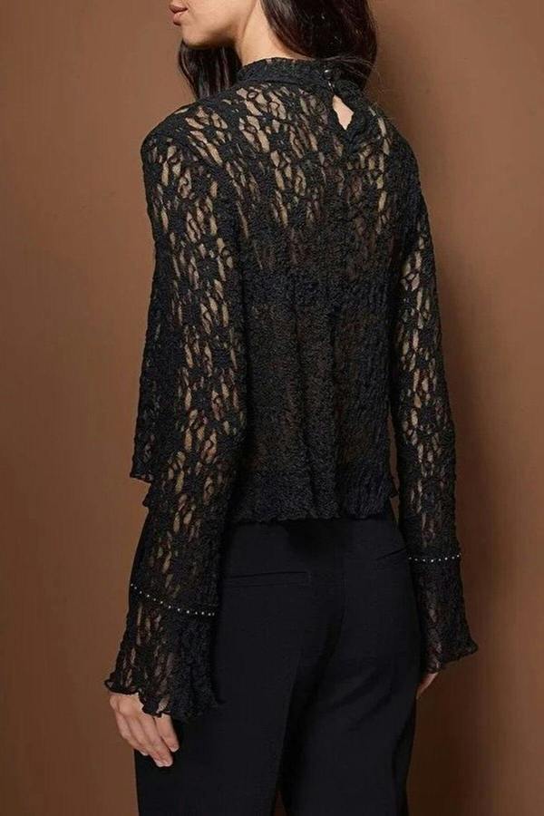 WOVCOR Regular Lace Stretch Knit Blouse with Accessory Details