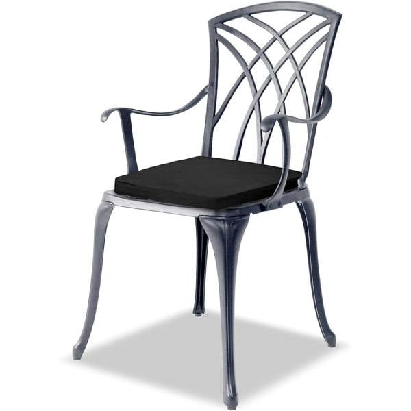 Homeology OSHOWA Grey Aluminium Weatherproof Outdoor Table and 2 Comfortable Chairs with Armrests Bistro Set with Black Cushions