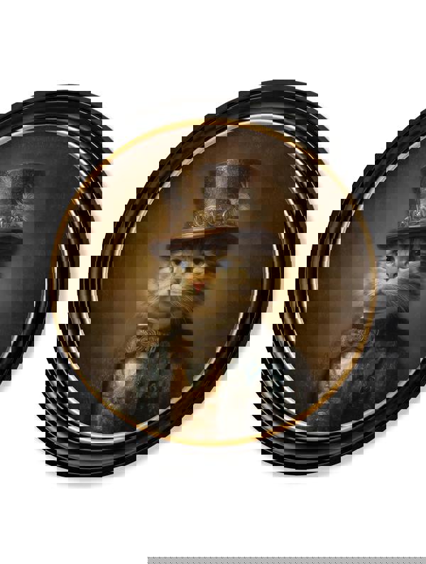 Exceptional Art Lord Whiskerby - Gentleman Tabby Cat Oxford round frame