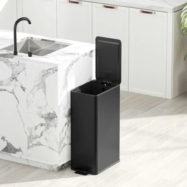 20L Kitchen Pedal Bin, Slim Stainless Steel Rubbish Bin with Removable Inner Bucket, Soft-Close and Stay-Open Lid, Black