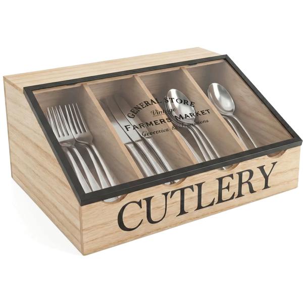 Maison des Cadeaux General Store Vintage Wooden Cutlery Organizer