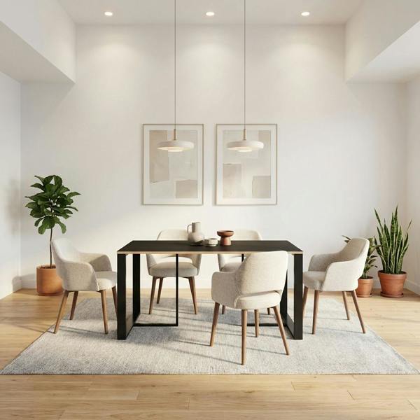 Decortie Modern Lenora Dining Table 140x80cm, 6 Seater Kitchen Table for Room, Particleboard with Metal Legs