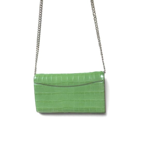 Tory Burch Willa Embossed Chain Wallet Palm Green