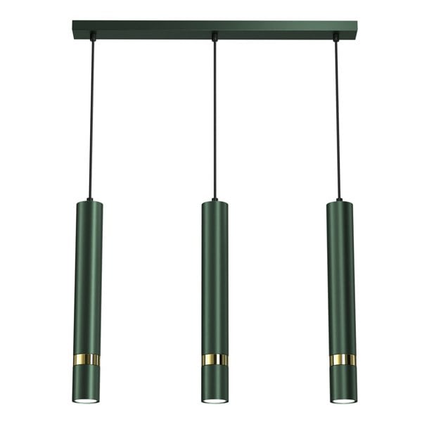 Milagro Joker Contemporary Pendant Lamp 3XGU10 Hand Made Cylindrical Style Lights Finished in Rich Green With Striking Gold Detail
