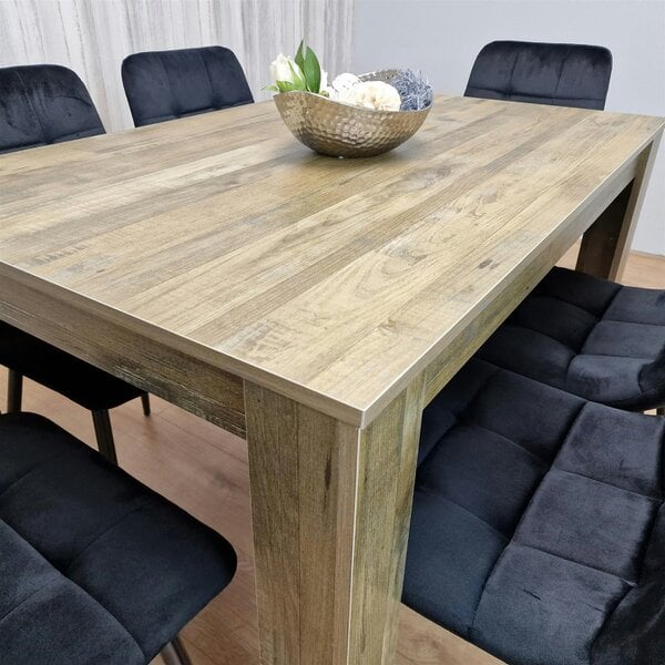 Kosy Koala Dining Table and 6 Chairs Rustic Effect Wood Table 6 Black Velvet Chairs Dining Room