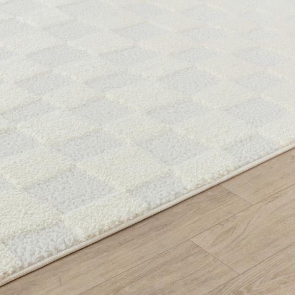 Livabliss Freud-Modern Off-White Ivory High Pile Checkered Rug