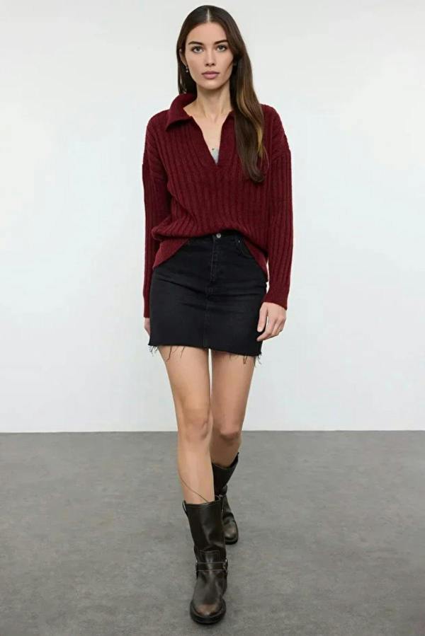 Hoxton Gal Soft-Textured Viscose Polo Neck Knit Sweater