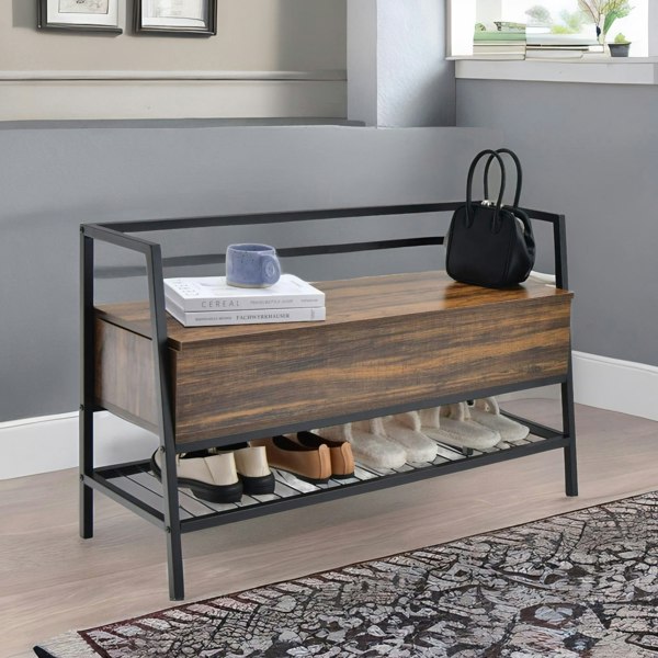 Rafaelo Mobilia Industrial Shoe Storage Bench With Seat & Hidden Storage