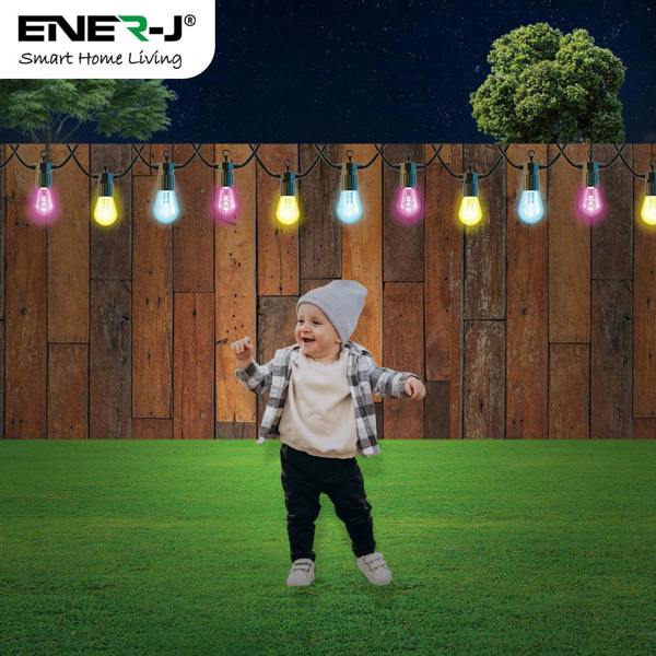 ENER-J WiFi Outdoor LED String Light Kit, 7.6m with 12 Smart Lamps, IP65, RGB & Warm White, APP & Voice Control