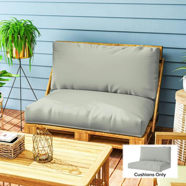 Outsunny 2 Seat Pallet Cushions 20cm Thick Outdoor Seat Pads, Black - Light Grey