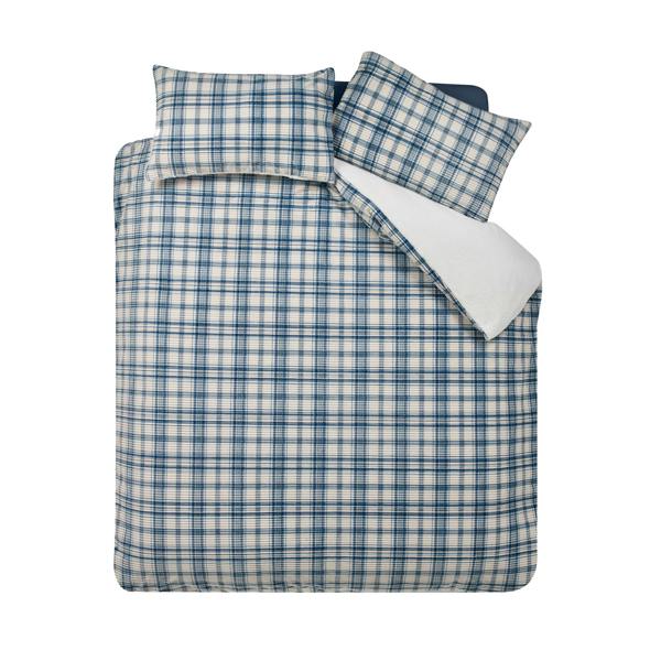 Catherine Lansfield Cosy Ribbed Check Duvet Cover Set Blue