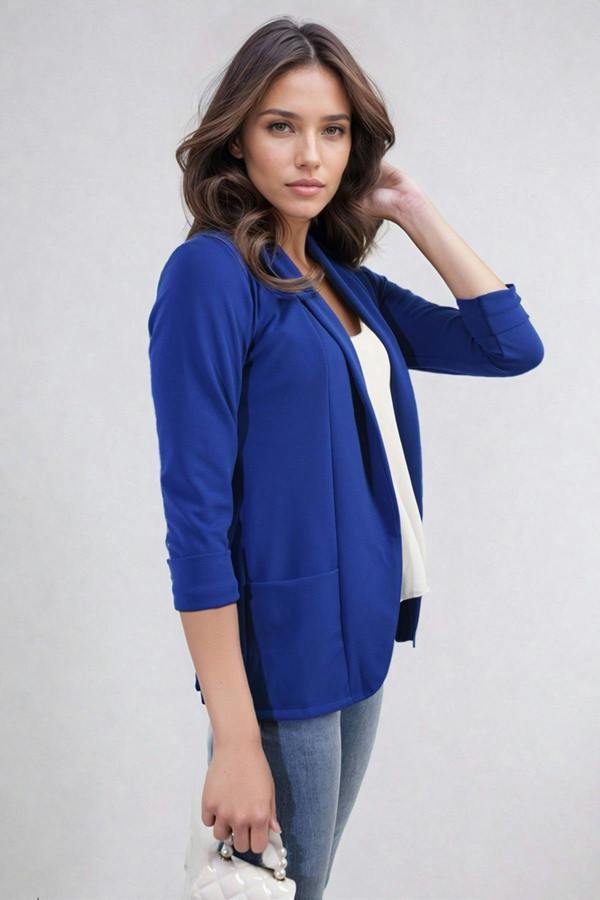 Francesca Open Front Cardigan With Front Pockets - Royal Blue