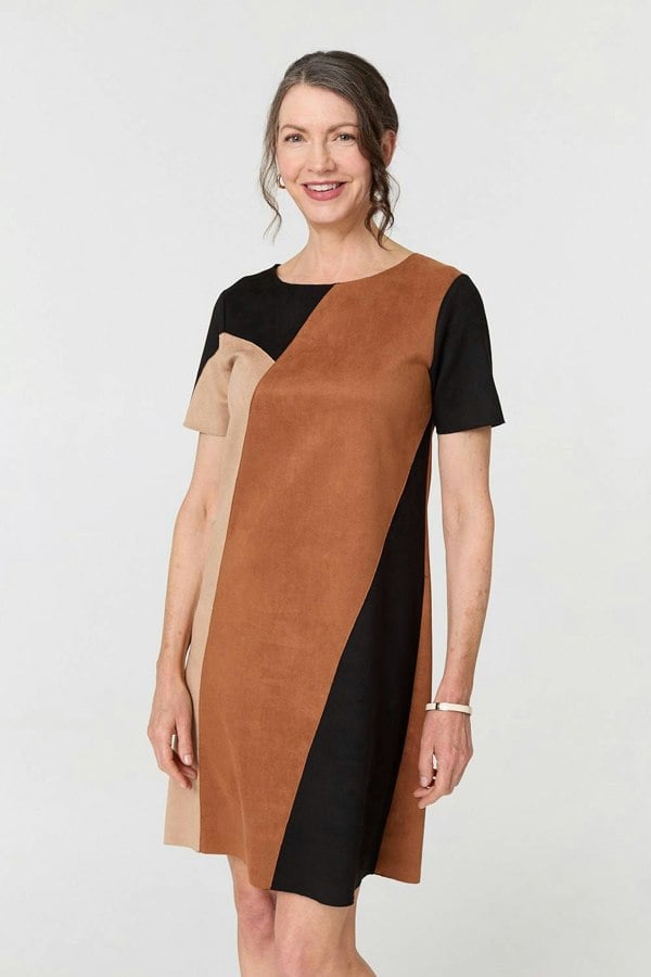 Brown | Colour Block Short Sleeve Midi Dress
