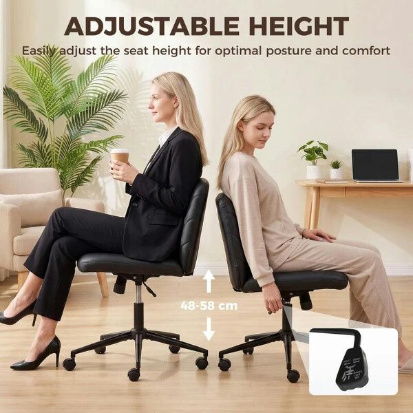 Home Office Desk Chair Height Adjustable Swivel Chair Cross Legged Wide Seat Swivel Wheels Black