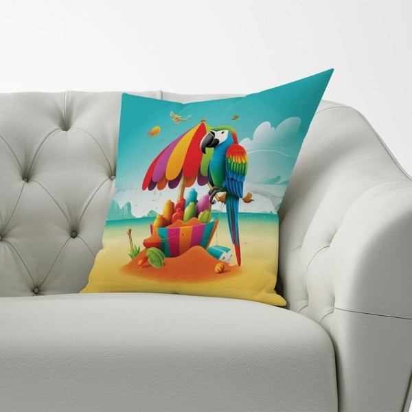 Warren Reed Parrot On A Beach Holiday Cushions