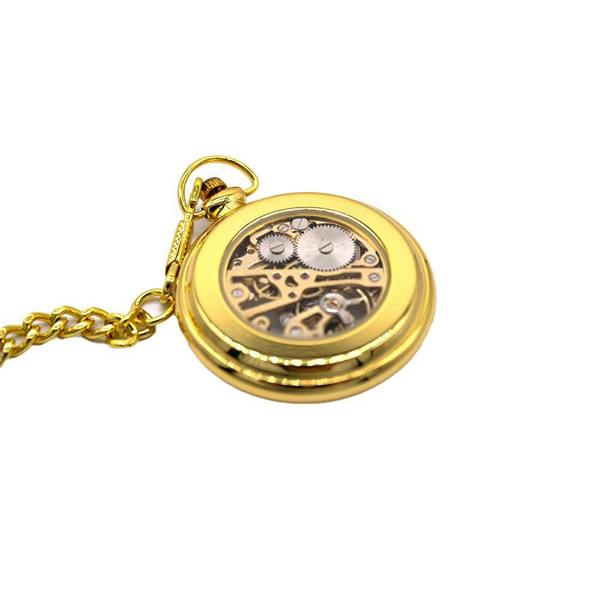 Infinity Leather Mechanical Golden Skeleton Open-Face Chain Pocket Watch