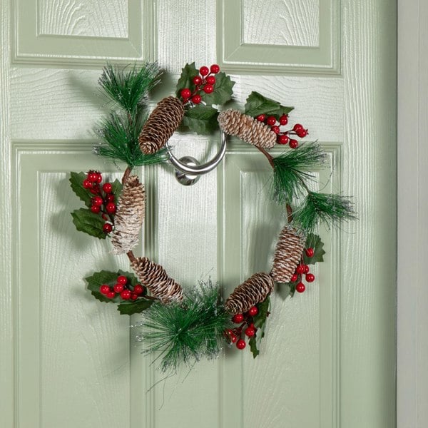 Samuel Alexander 40cm Hanging Christmas Wreath with Red Berries and Pinecones