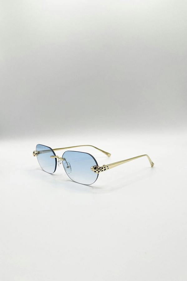 Jaguar Detail Rimless Sunglasses In Blue - svnx