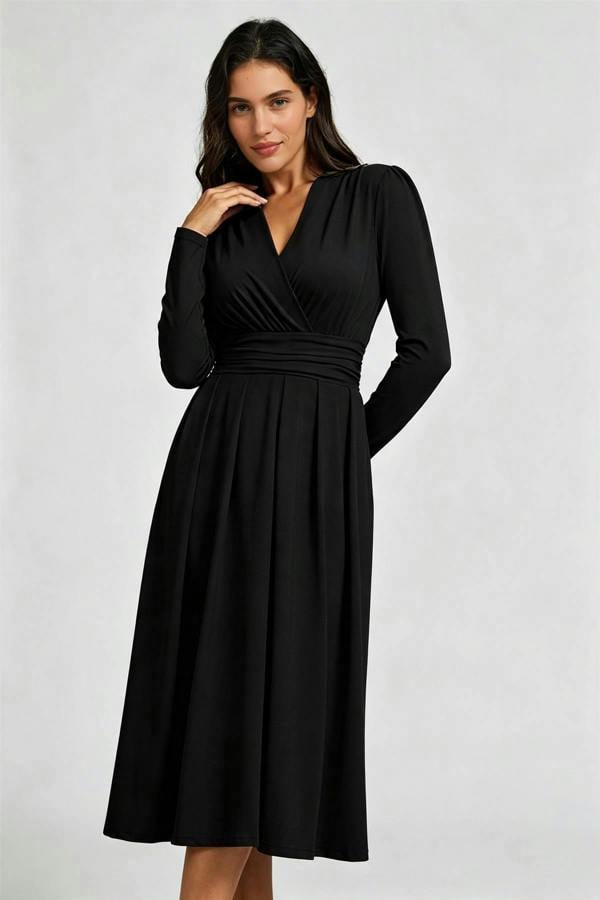 FS Collection Jersey Long Sleeve Midi Dress In Black