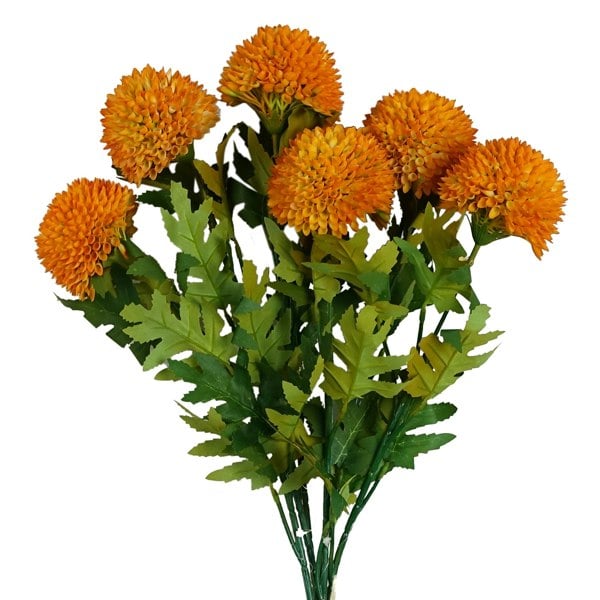 Leaf Pack of 6 x 70cm Large Ball Dahlia Artificial Flower Stem Yellow