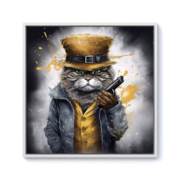 Warren Reed Splash Art Gangster Cat Framed Canvas