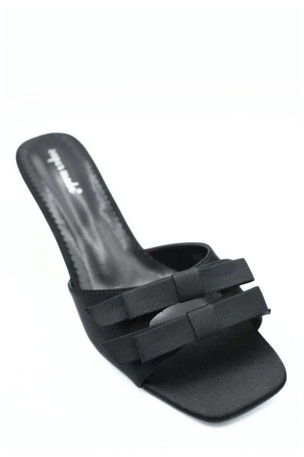 Camila Open Toe Bow Detail High Heels - Black