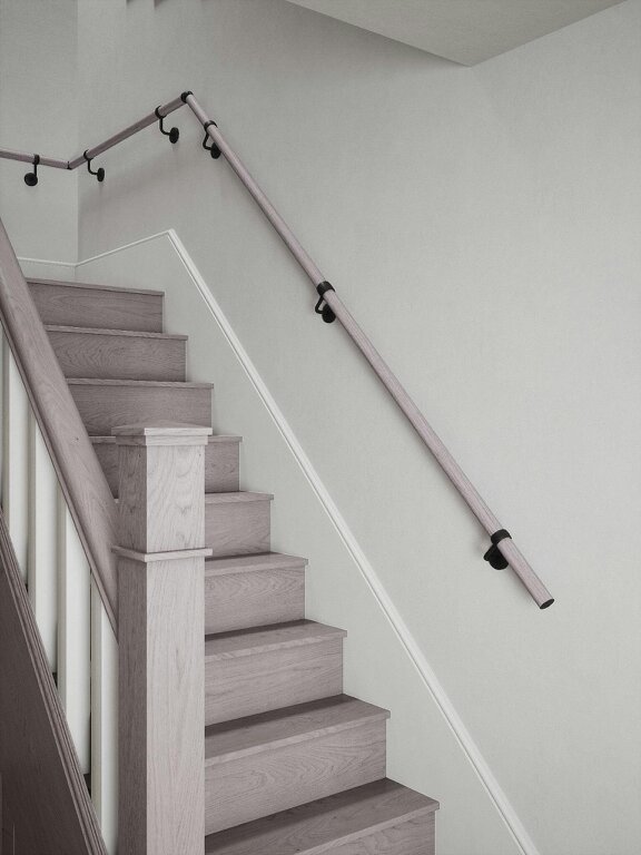Handrails Direct Pattingham Grey Wood Quarter Landing Handrail - Pattingham Grey Wood - Kineton Matt Black