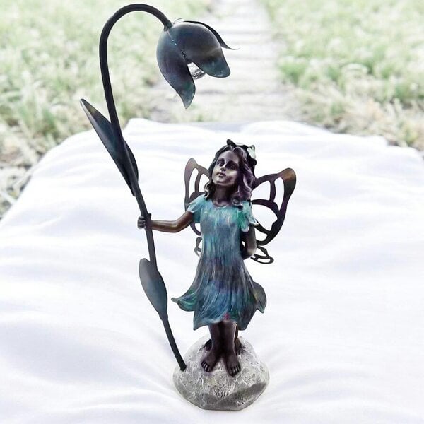 EDH Door Hardware Resin Fairy with Solar Flower Light – 35.5cm x 20cm x 10cm | Enchanting Garden Statue with LED Glow for Outdoor & Patio Décor