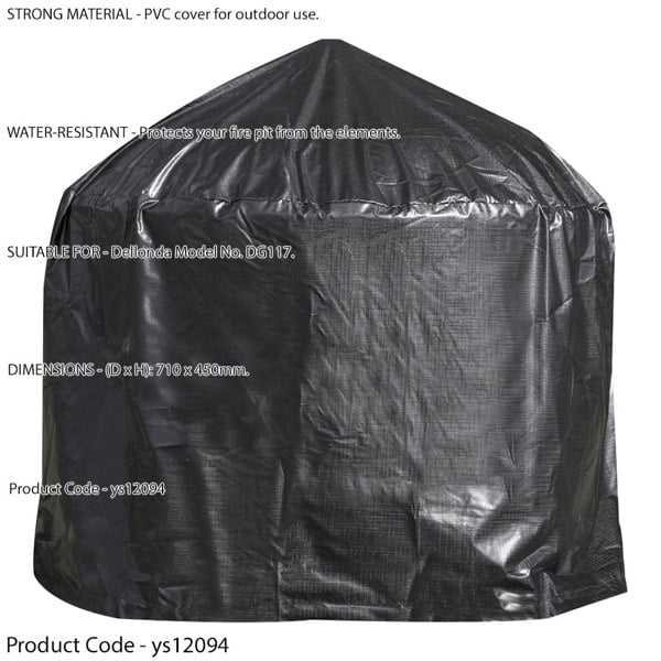 Outdoor Rated Fire Pit Cover for ys12087 - Black PVC 710mm x 450mm Water & Rain - LoopsDirect
