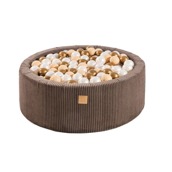 MeowBaby® Aesthetic Baby Foam Round Brown Ball Pit 90x30cm with 200 Brown/Gold/Platinum Balls - Happy Linen Company