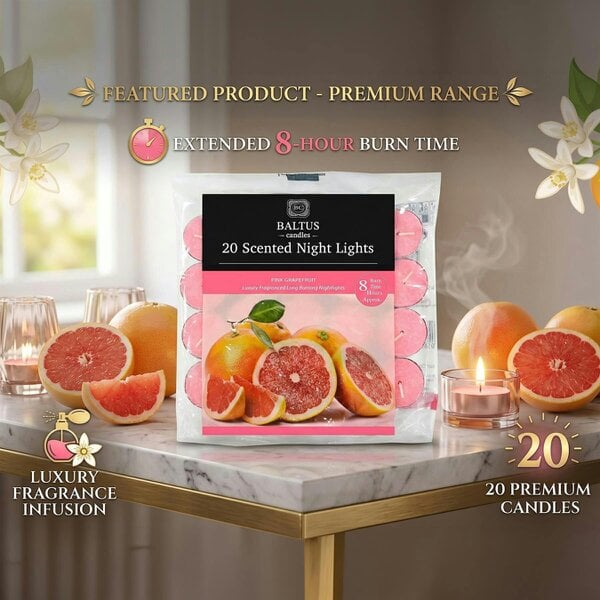 Baltus Pink Grapefruit Scented Tealight Candles, Pack of 20, Up to 8 Hour Burn Time