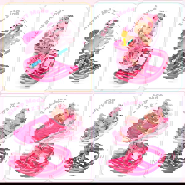 deAO Toys 2 in 1 Baby Doll Playset 20pcs Multi Functional Baby Doll Set Upgrade Baby Rocker Chair with Handbag Feeding Nursery Pretend Play Toy