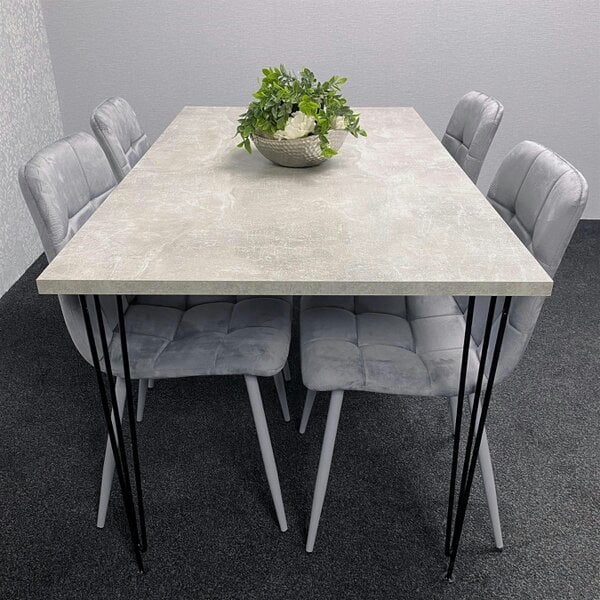 Kosy Koala Grey Dining Table with Hairpin Legs & 4 Grey Velvet Chairs Set for Kitchen & Dining Room