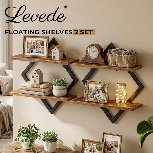 Levede Floating Shelves Hanging Rustic Brown Stylish Wall Storage 2 Set