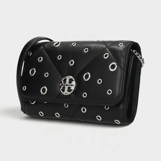 Tory Burch Willa Grommets Chain Wallet Black