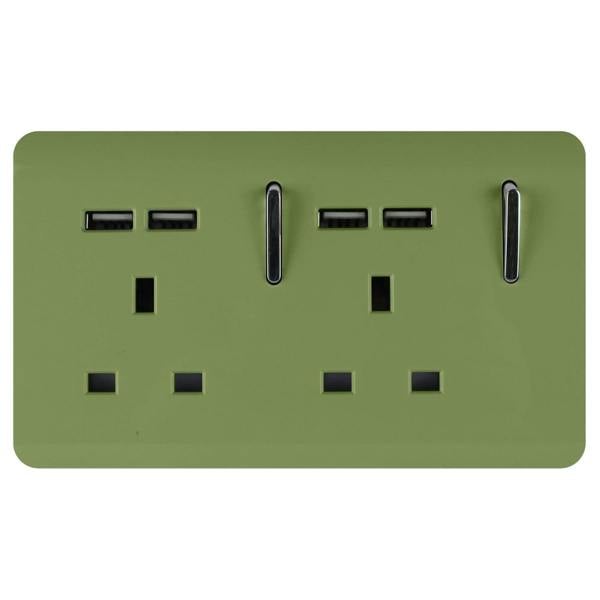 Trendi Switch 2 Gang 4 Port USB 2100mA Plug Socket in Moss Green