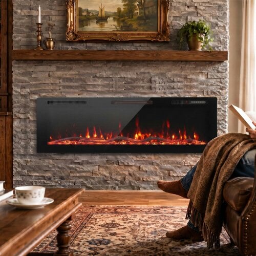 HOMCOM Slim Electric Fireplace Wall Mounted/Recessed/Freestanding 152cm