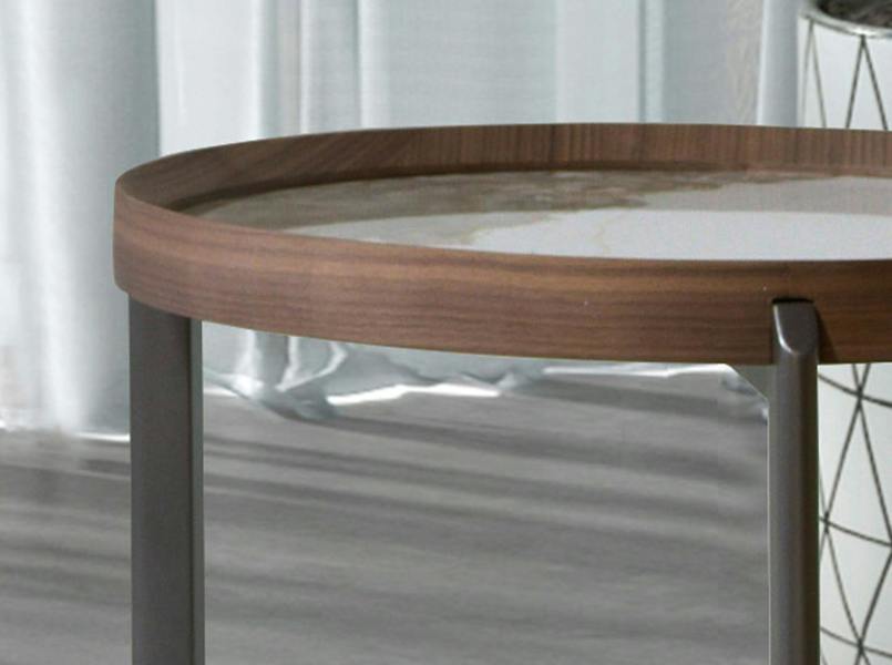 Angel Cerdá Round Coffee Table in Porcelain Marble, Walnut and Dark Metallic Steel 2130