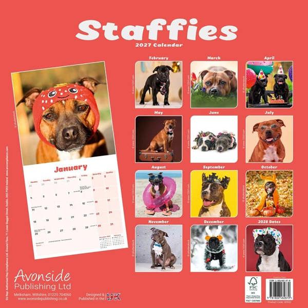 Staffies Calendar 2027, Wall Calendars, Month To View, Dogs, Gift