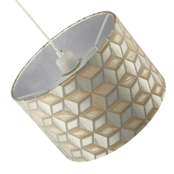 Contemporary Jacquard Drum Lamp Shade with Gold and Silver Diamonds Image 4
