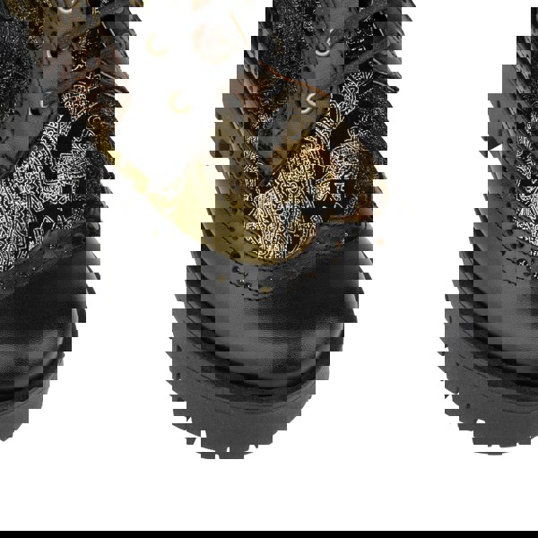 Embassy London Hatter Platform - Black & Floral - Women's Leather ankle Lace-up Boot with chunky cleated sole