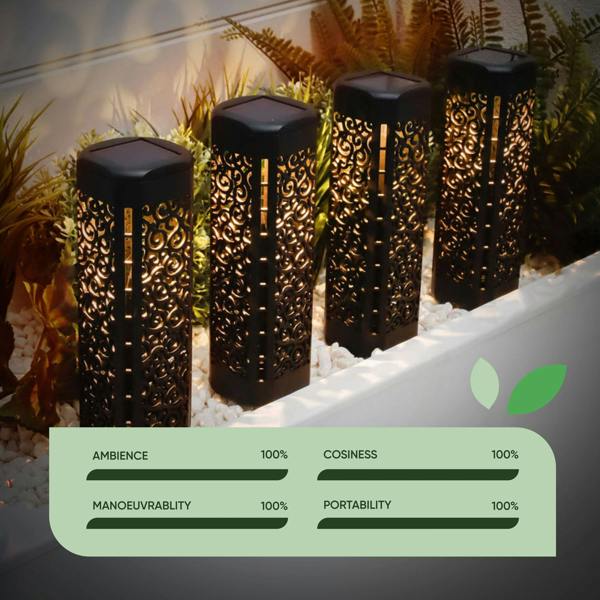Gardenwize Pack of 4 Solar Stake Lights – Warm White LED Pathway Lights