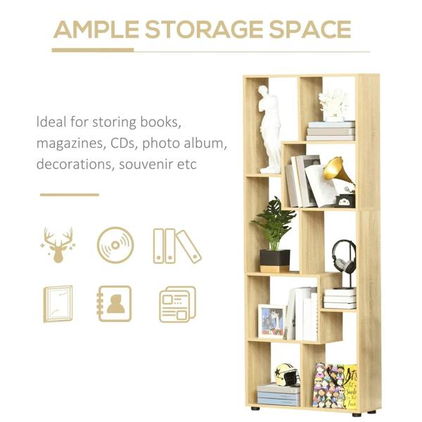 Tall 8-cube bookcase in natural wood with open cubby shelves for storage