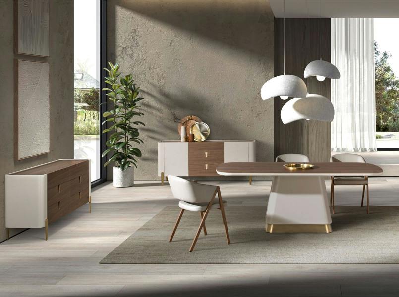Angel Cerdá Rectangular dining table in walnut and beige wood 1166