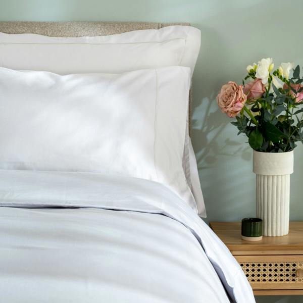Light Grey 600 Thread Count Egyptian Cotton Bed Set styled in a bedroom 2 | Soak and Sleep