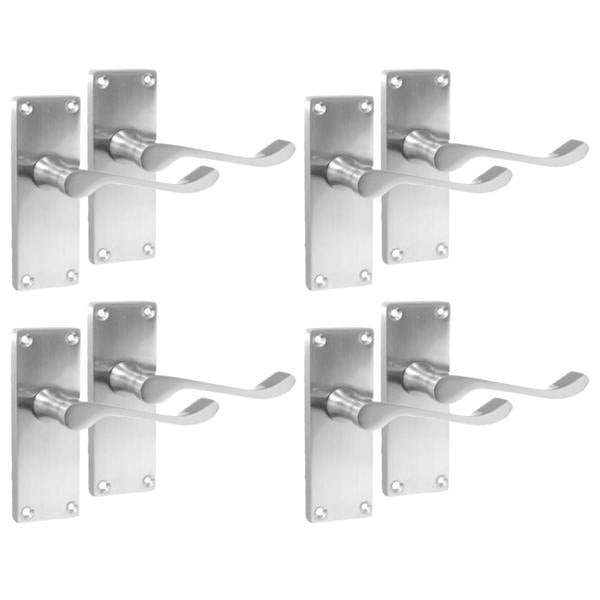 EDH Door Hardware Door Handles Satin Chrome Victorian Scroll lever Latch Modern Handles 4 Pairs